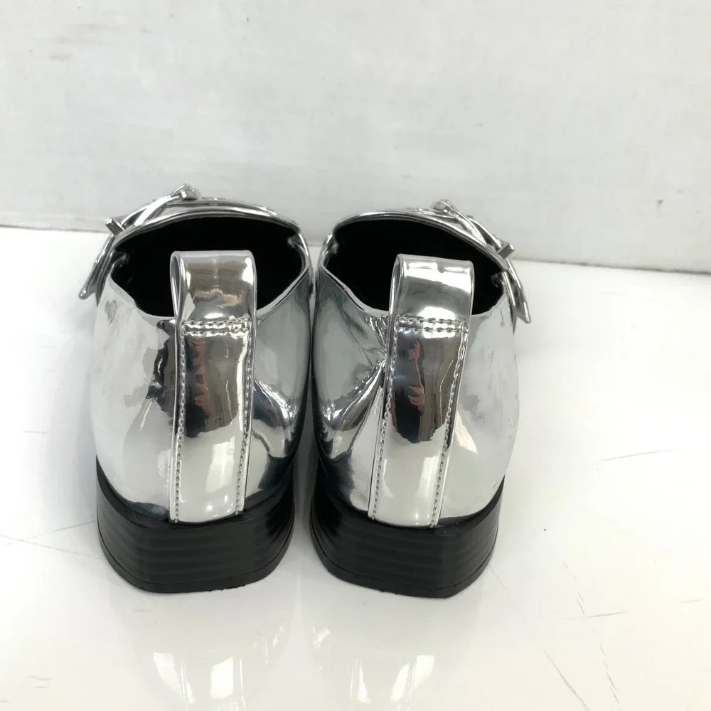 Mix No. 6 Sz 7.5 Silver Metallic Double Strap Buckle Square Toe Loafers Shoes